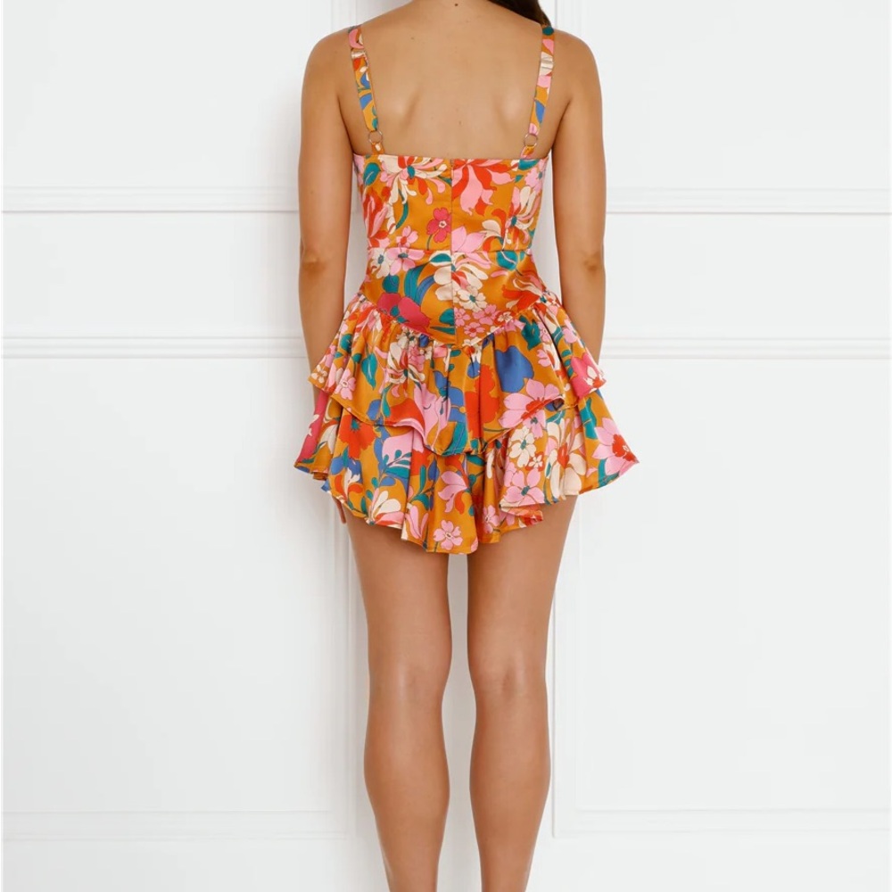 Hello Molly Tropical Floral Medium Women’s Tiered Romper Summer Spring Vacation - Picture 4 of 9